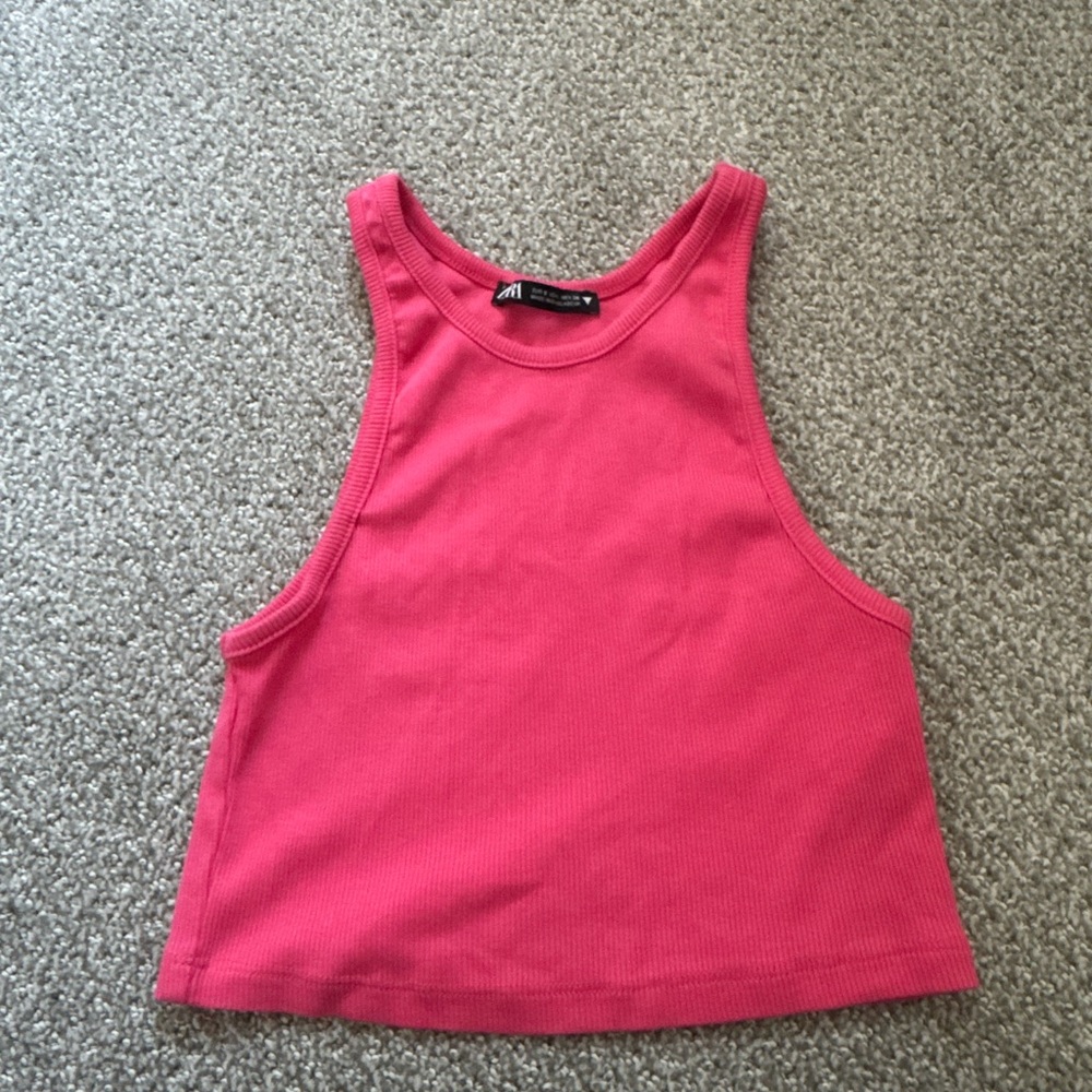 Zara Hot Pink Ribbed Crop Tank
